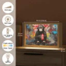 Aap - Graffiti - Dieren - Kunst - Flesje - Kleuren Light Box met kabel (Tafellamp) klein -USP_EN