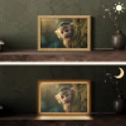 Aap - Boomstronk - Bruin Light Box met kabel (Tafellamp) klein -sfeer3