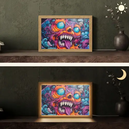 Monster - Graffiti - Kleuren - Oranje Light Box met kabel (Tafellamp) klein -sfeer3