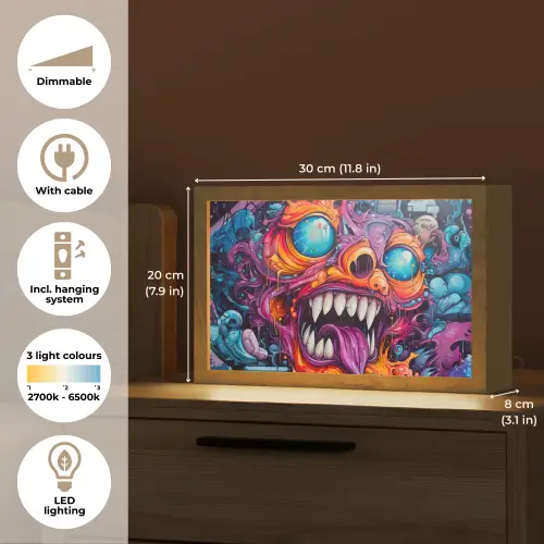 Monster - Graffiti - Kleuren - Oranje Light Box met kabel (Tafellamp) klein -USP_EN