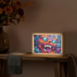 Monster - Graffiti - Kleuren - Oranje Light Box met kabel (Tafellamp) klein -sfeer4