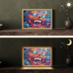 Monster - Graffiti - Kleuren - Oranje Light Box met kabel (Tafellamp) klein -sfeer3