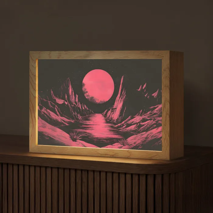 Maan - Felroze - Bergen - Rivier Light Box met kabel (Tafellamp) klein -z3d_website