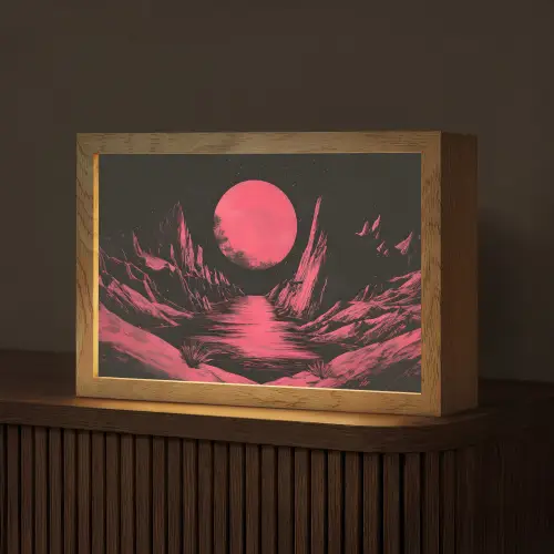 Maan - Felroze - Bergen - Rivier Light Box met kabel (Tafellamp) klein -z3d_website