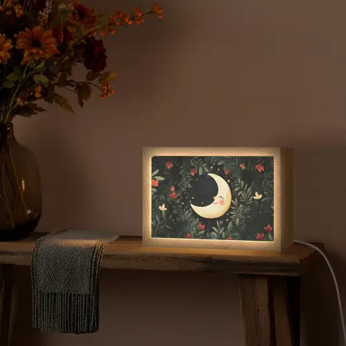 Maan - Bloemen - Nachthemel Light Box met kabel (Tafellamp) klein -sfeer4