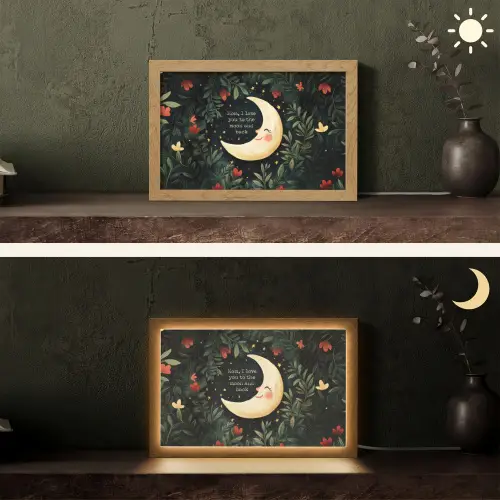 Maan - Quote - Bloemen - Sterren Light Box met kabel (Tafellamp) klein -sfeer3