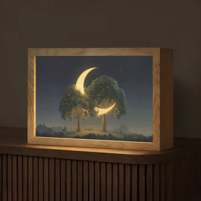 Maan - Bomen - Rust Light Box met kabel (Tafellamp) klein -z3d_website