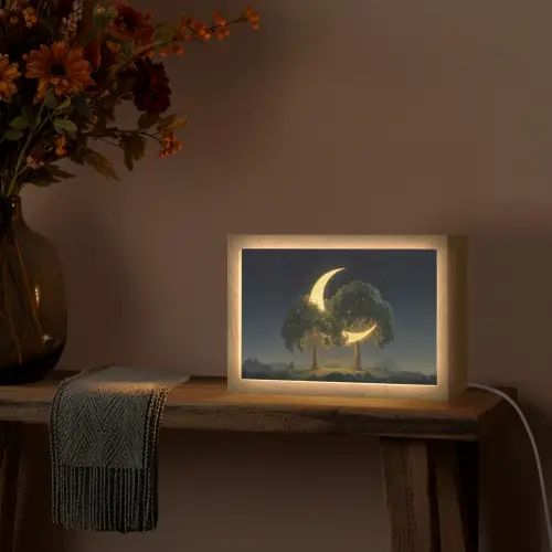 Maan - Bomen - Rust Light Box met kabel (Tafellamp) klein -sfeer4