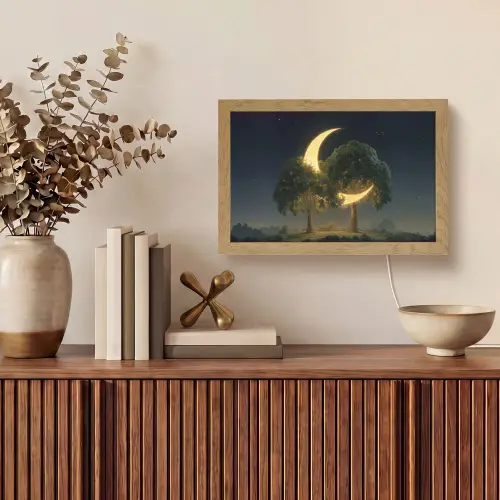 Maan - Bomen - Rust Light Box met kabel (Tafellamp) klein -sfeer2