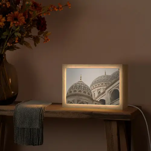 Mozaïekkoepels - Gouden spitsen - Islamitisch Light Box met kabel (Tafellamp) klein -sfeer4