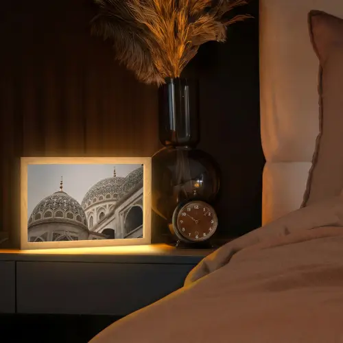 Mozaïekkoepels - Gouden spitsen - Islamitisch Light Box met kabel (Tafellamp) klein -sfeer1