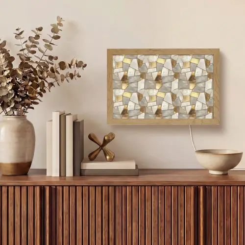 Mozaïek - Marmer - Goud Light Box met kabel (Tafellamp) klein 924 -sfeer2