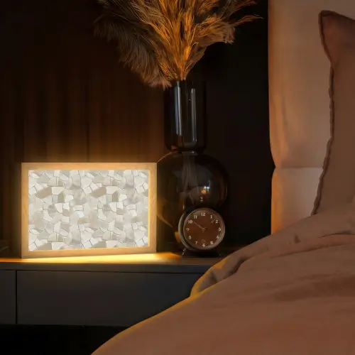 Mozaïek - Stenen - Beige Light Box met kabel (Tafellamp) klein 924 -sfeer1