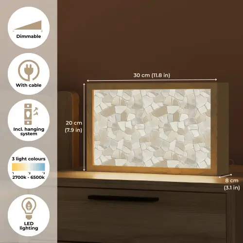 Mozaïek - Stenen - Beige Light Box met kabel (Tafellamp) klein 924 -USP_EN