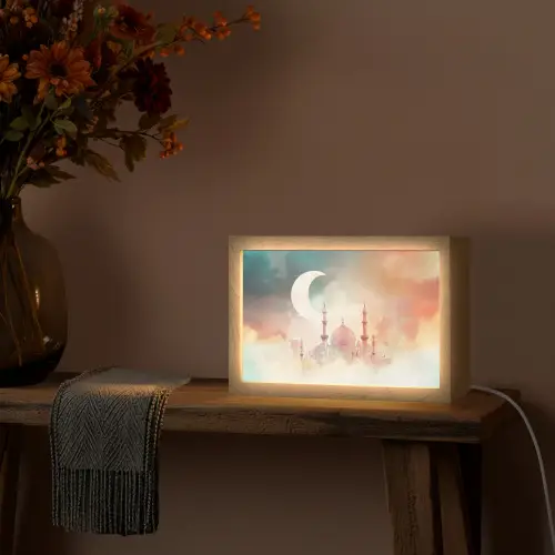 Moskee - Kleurrijke wolken - Arabisch - Ramadan - Islamitische Light Box met kabel (Tafellamp) klein -sfeer4