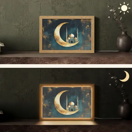Moskee - Halve maan - Goud - Ramadan - Islamitische Light Box met kabel (Tafellamp) klein -sfeer3
