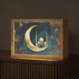 Moskee - Halve maan - Goud - Ramadan - Islamitische Light Box met kabel (Tafellamp) klein -z3d_website