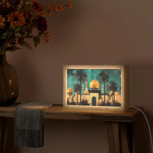 Moskee - Goud - Arabisch - Islamitische Light Box met kabel (Tafellamp) klein -sfeer4