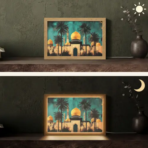 Moskee - Goud - Arabisch - Islamitische Light Box met kabel (Tafellamp) klein -sfeer3