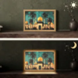 Moskee - Goud - Arabisch - Islamitische Light Box met kabel (Tafellamp) klein -sfeer3