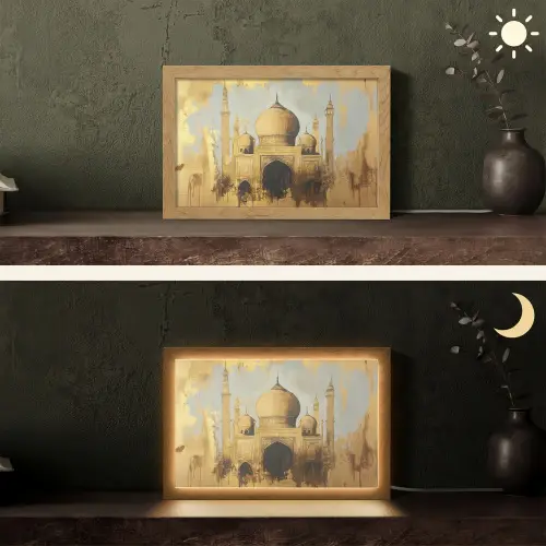 Moskee - Goud - Arabisch - Ramadan - Islamitische Light Box met kabel (Tafellamp) klein -sfeer3