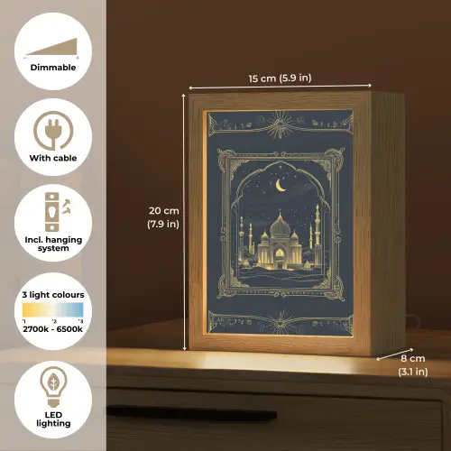 Moskee - Islam - Goud - Ramadan - Islamitische Light Box met kabel (Tafellamp) klein -USP_EN