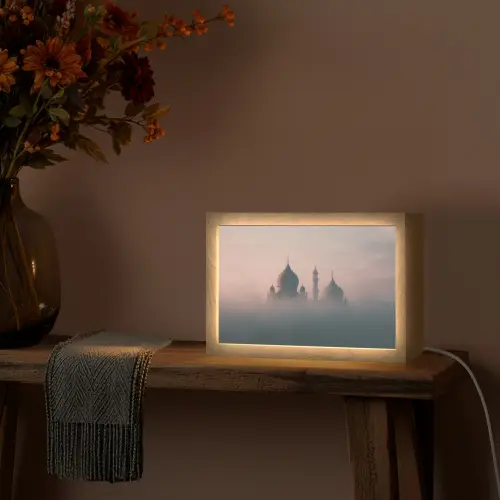 Moskee - Minaretten - mist - Islamitisch Light Box met kabel (Tafellamp) klein -sfeer4