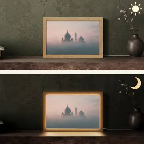 Moskee - Minaretten - mist - Islamitisch Light Box met kabel (Tafellamp) klein -sfeer3