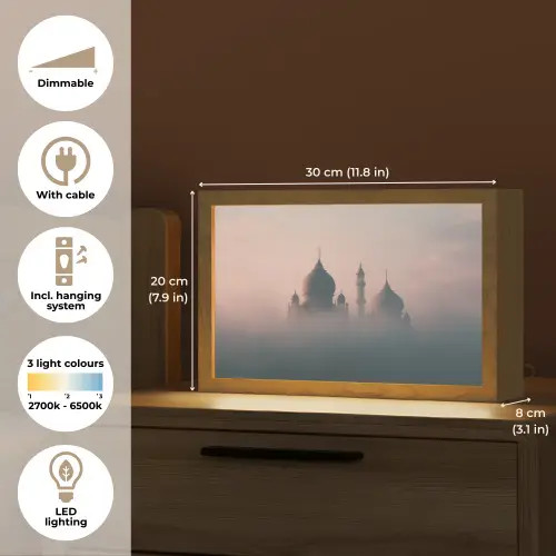 Moskee - Minaretten - mist - Islamitisch Light Box met kabel (Tafellamp) klein -USP_EN