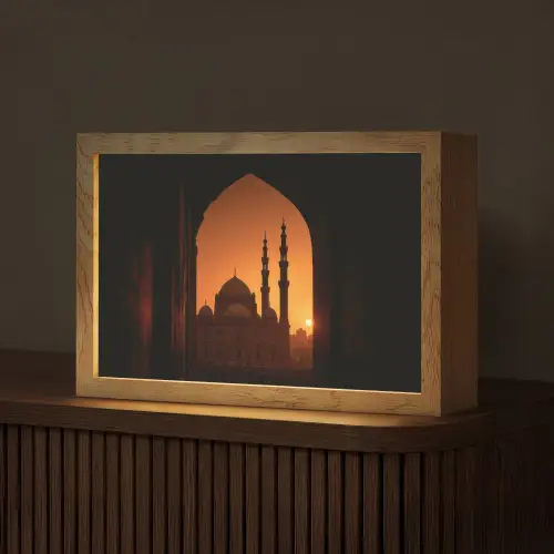 Moskee - Oranje lucht - Islamitisch Light Box met kabel (Tafellamp) klein -z3d_website