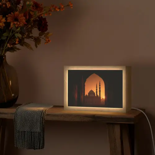 Moskee - Oranje lucht - Islamitisch Light Box met kabel (Tafellamp) klein -sfeer4