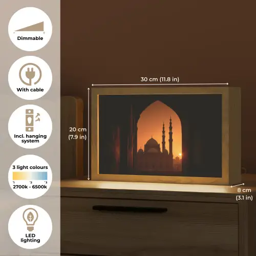 Moskee - Oranje lucht - Islamitisch Light Box met kabel (Tafellamp) klein -USP_EN