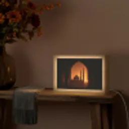 Moskee - Oranje lucht - Islamitisch Light Box met kabel (Tafellamp) klein -sfeer4