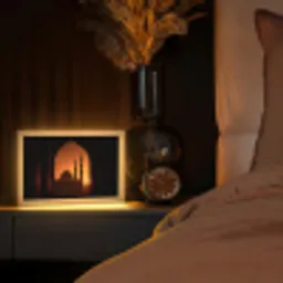 Moskee - Oranje lucht - Islamitisch Light Box met kabel (Tafellamp) klein -sfeer1