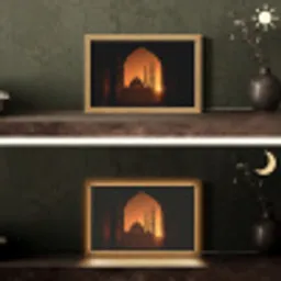 Moskee - Oranje lucht - Islamitisch Light Box met kabel (Tafellamp) klein -sfeer3