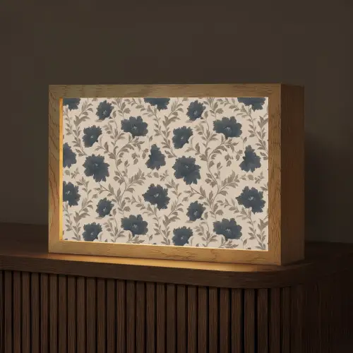 Motief - Bloemen - Zwart - Beige Light Box met kabel (Tafellamp) klein 924 -z3d_website