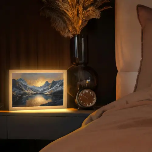 Berglandschap met Gouden Zonsondergang Light Box met kabel (Tafellamp) klein -sfeer1