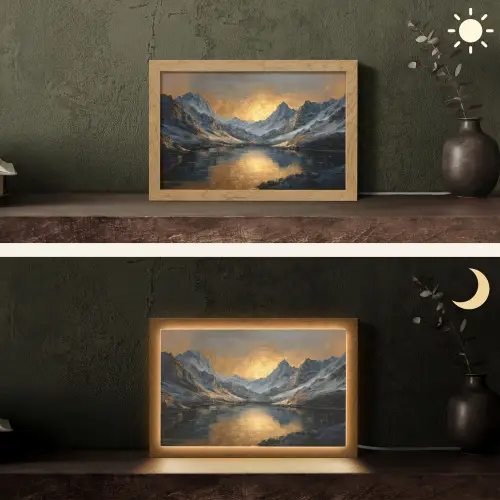 Berglandschap met Gouden Zonsondergang Light Box met kabel (Tafellamp) klein -sfeer3