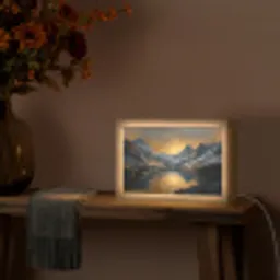 Berglandschap met Gouden Zonsondergang Light Box met kabel (Tafellamp) klein -sfeer4