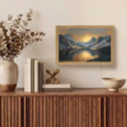 Berglandschap met Gouden Zonsondergang Light Box met kabel (Tafellamp) klein -sfeer2