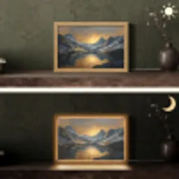 Berglandschap met Gouden Zonsondergang Light Box met kabel (Tafellamp) klein -sfeer3