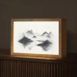 Bergen - Mistig - Water - Wit Light Box met kabel (Tafellamp) klein -z3d_website