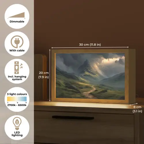 Bergen - Kronkelpad - Groen - Wolken Light Box met kabel (Tafellamp) klein -USP_EN