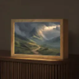 Bergen - Kronkelpad - Groen - Wolken Light Box met kabel (Tafellamp) klein -z3d_website