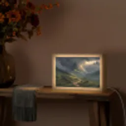 Bergen - Kronkelpad - Groen - Wolken Light Box met kabel (Tafellamp) klein -sfeer4