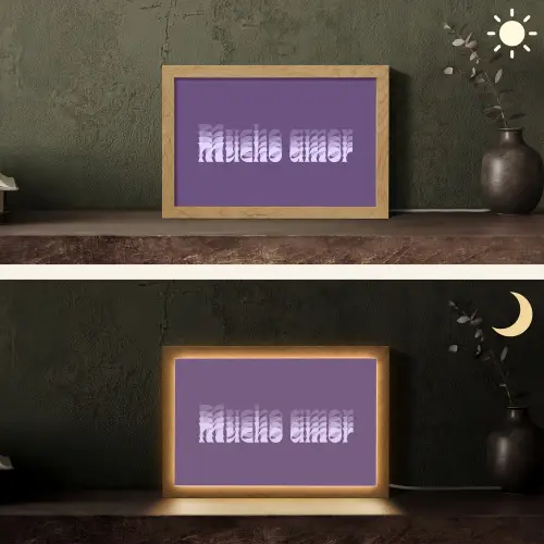 Mucho amor - Paars - Grafisch Light Box met kabel (Tafellamp) klein -sfeer3