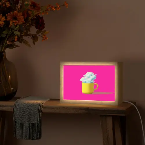 Mok - Wolken - Roze - Minimalitisch Light Box met kabel (Tafellamp) klein -sfeer4