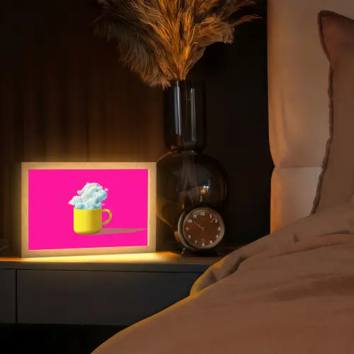 Mok - Wolken - Roze - Minimalitisch Light Box met kabel (Tafellamp) klein -sfeer1