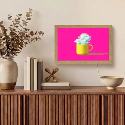 Mok - Wolken - Roze - Minimalitisch Light Box met kabel (Tafellamp) klein -sfeer2
