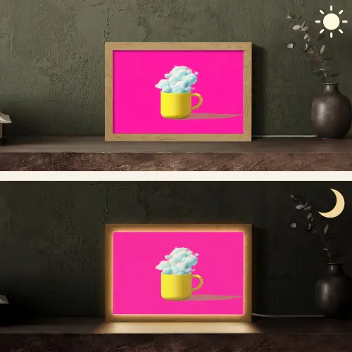 Mok - Wolken - Roze - Minimalitisch Light Box met kabel (Tafellamp) klein -sfeer3